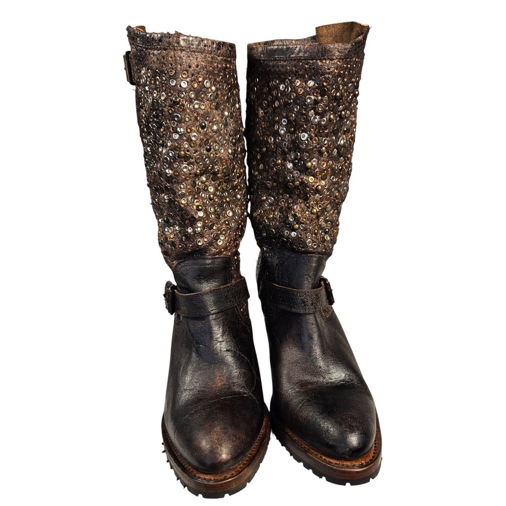 Sendra Boots Brown Distressed Leather Studded Mid-Calf Western Boots Size 40 9